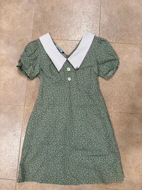 Modcloth Green Floral Dress with White Collar
